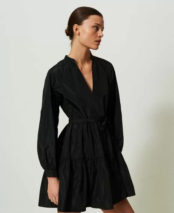 TWINSET Milano Abito Corto In Taffet Con Balza Nero Best Sale