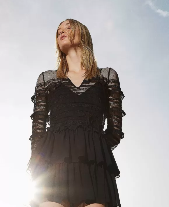 TWINSET Milano Abito Corto In Tulle Plumetis E Pizzo Nero Sale