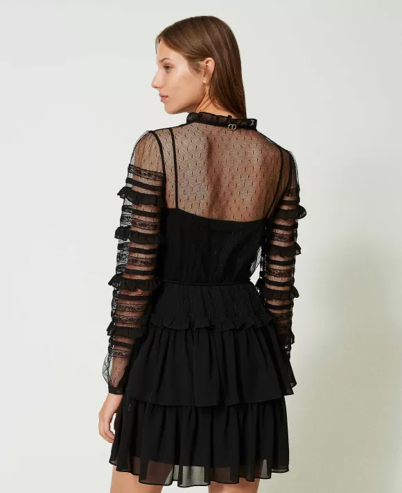 TWINSET Milano Abito Corto In Tulle Plumetis E Pizzo Nero Sale