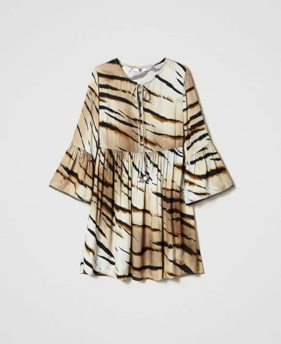 TWINSET Milano Abito Corto In Twill Animalier Fantasia New