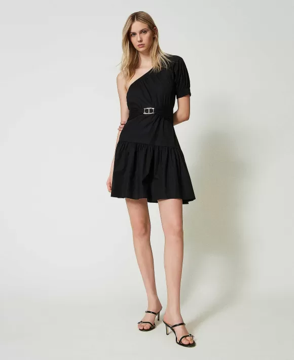 TWINSET Milano Abito Corto Monospalla In Popeline Con Oval T Nero Store