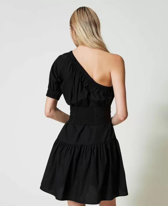 TWINSET Milano Abito Corto Monospalla In Popeline Con Oval T Nero Store