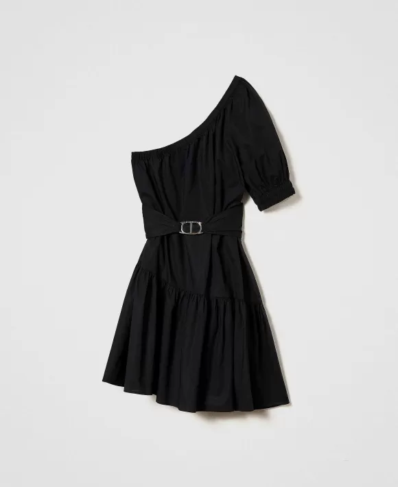 TWINSET Milano Abito Corto Monospalla In Popeline Con Oval T Nero Store