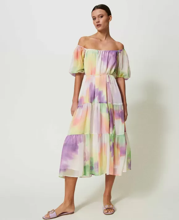 TWINSET Milano Abito Longuette A Stampa Tie-Dye Fantasia Flash Sale