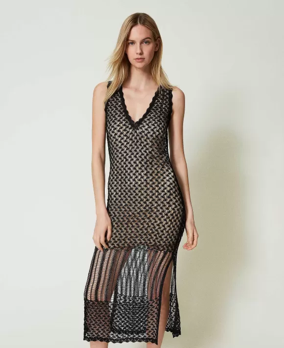 TWINSET Milano Abito Longuette In Maglia Con Ricamo A Mano Nero Best Sale