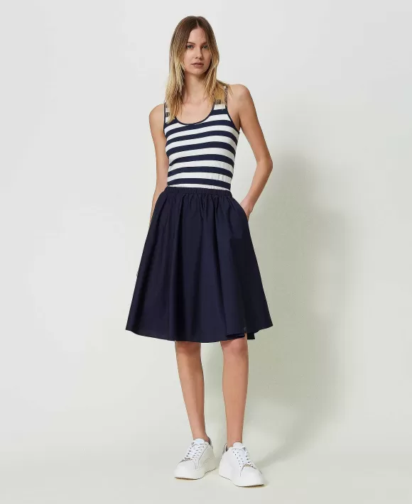 TWINSET Milano Abito Longuette In Maglia E Popeline Nero Clearance