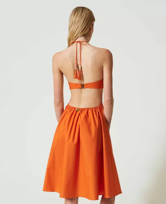 TWINSET Milano Abito Longuette In Popeline Con Cut-Out Arancio Shop