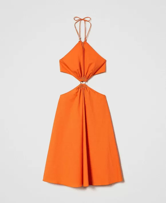 TWINSET Milano Abito Longuette In Popeline Con Cut-Out Arancio Shop