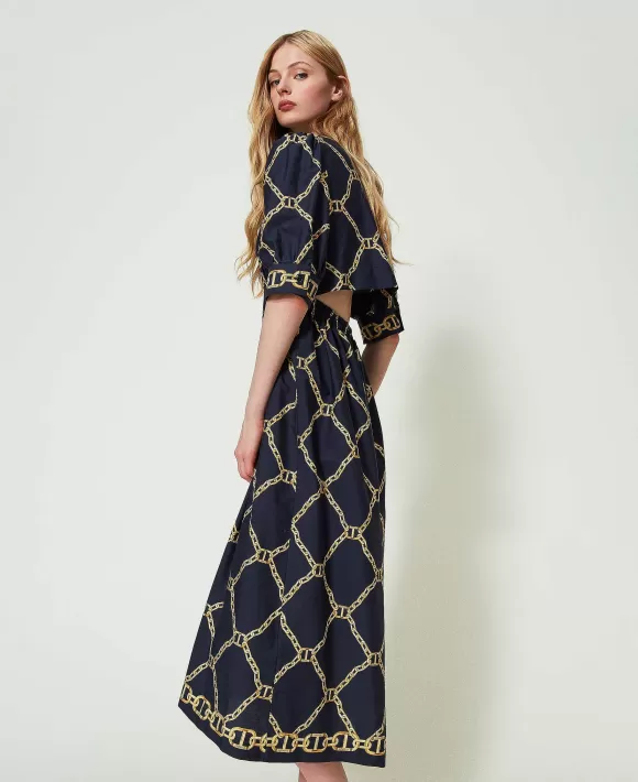 TWINSET Milano Abito Longuette In Popeline Con Stampa Catene Nero Shop