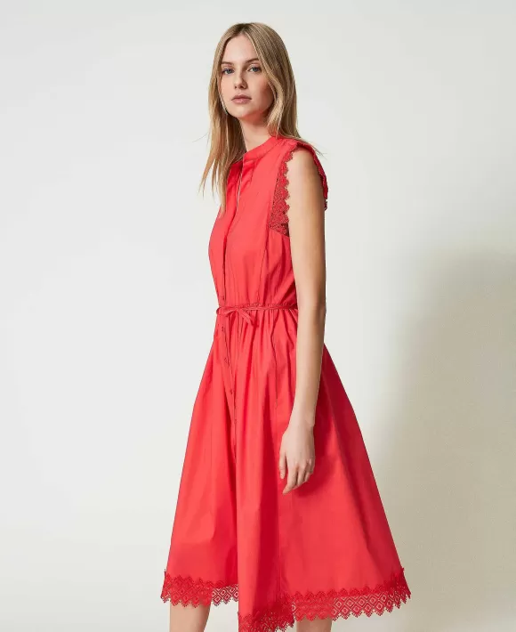 TWINSET Milano Abito Longuette In Popeline E Macram Rosa Discount