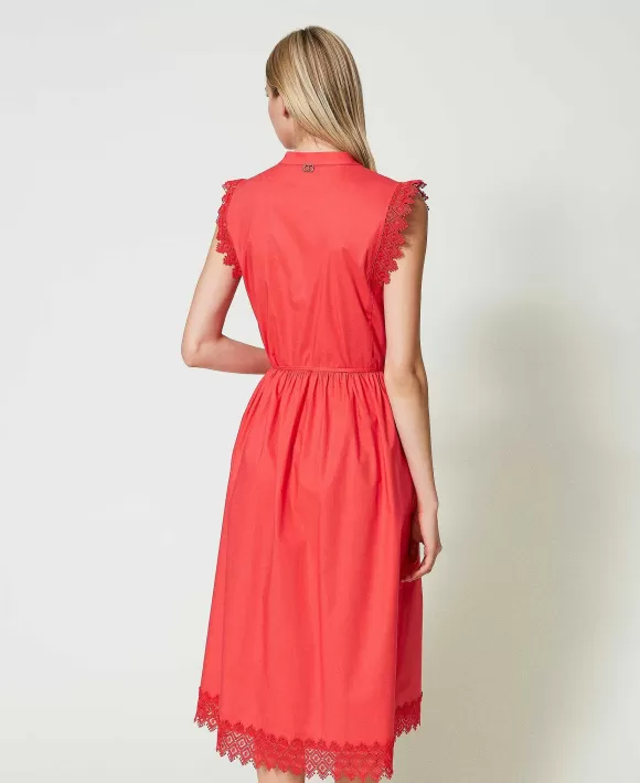 TWINSET Milano Abito Longuette In Popeline E Macram Rosa Discount