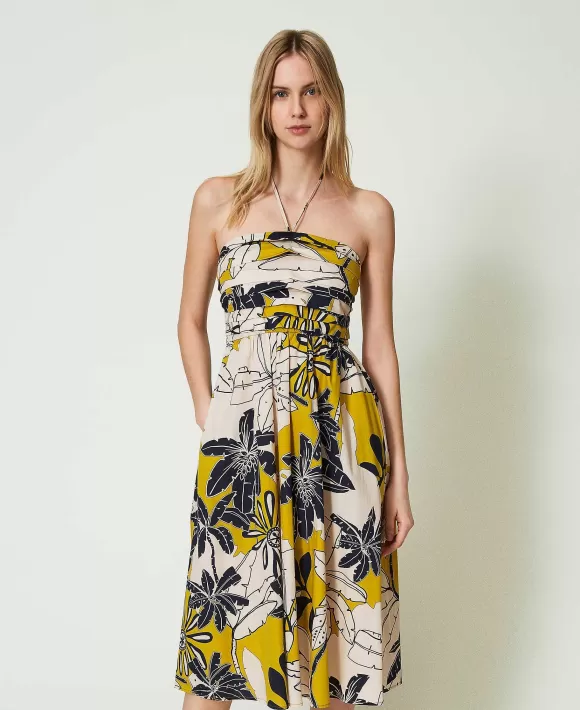 TWINSET Milano Abito Longuette In Popeline Stampato Giallo Best Sale