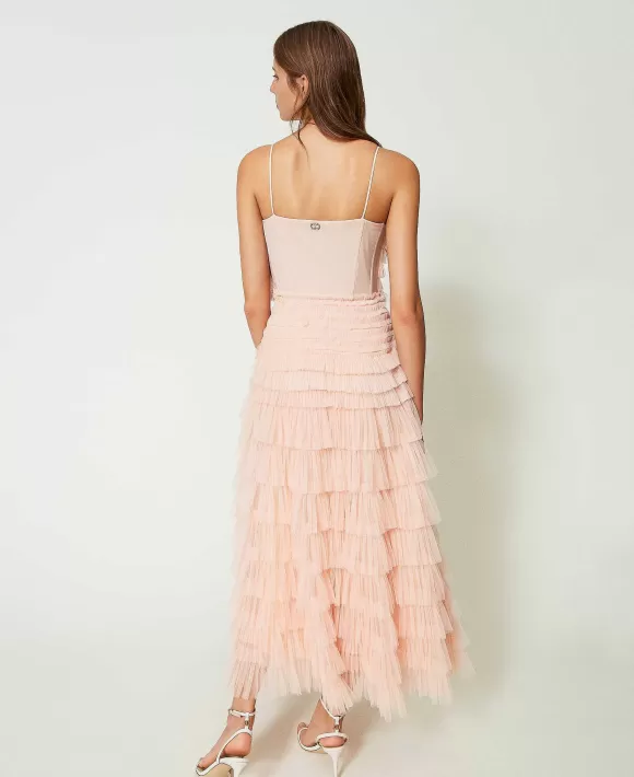 TWINSET Milano Abito Longuette In Tulle Pliss Rosa Flash Sale