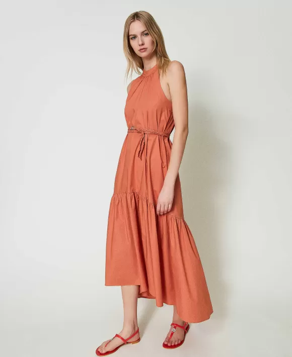 TWINSET Milano Abito Lungo Asimmetrico In Popeline Arancio Store