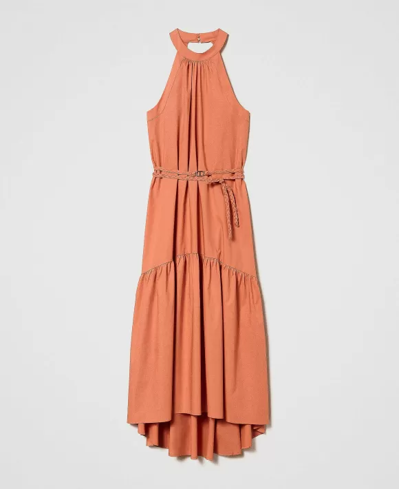 TWINSET Milano Abito Lungo Asimmetrico In Popeline Arancio Store