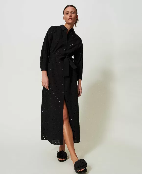 TWINSET Milano Abito Lungo Chemisier In Sangallo Nero Cheap