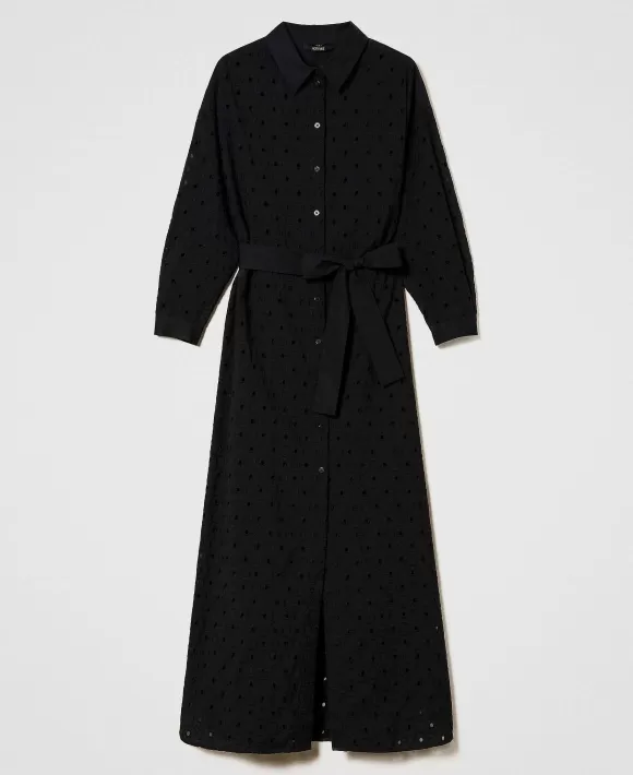 TWINSET Milano Abito Lungo Chemisier In Sangallo Nero Cheap