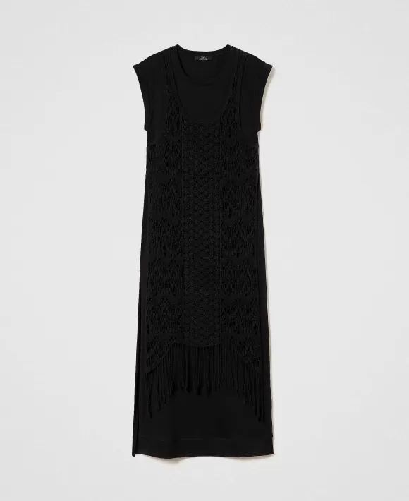 TWINSET Milano Abito Lungo Con Macram E Spacco Nero Discount