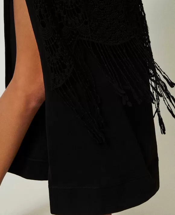 TWINSET Milano Abito Lungo Con Macram E Spacco Nero Discount