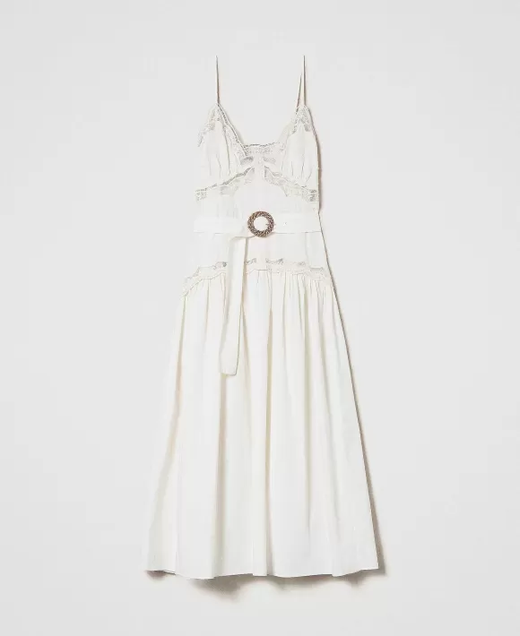 TWINSET Milano Abito Lungo Con Ricami A Fiori Bianco Flash Sale