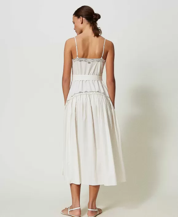 TWINSET Milano Abito Lungo Con Ricami A Fiori Bianco Flash Sale