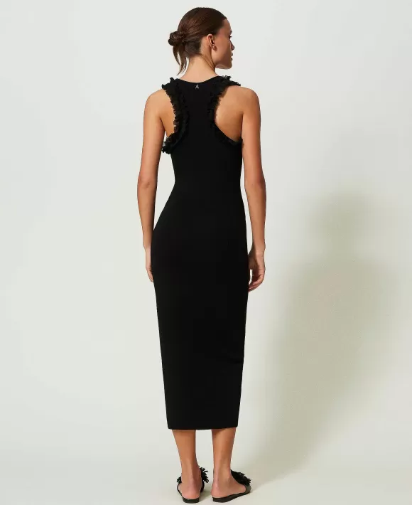 TWINSET Milano Abito Lungo Fitted A Costine Con Volant Nero Online