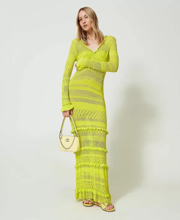 TWINSET Milano Abito Lungo Fitted In Maglia Traforata Giallo Best