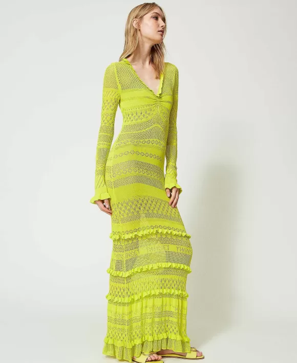 TWINSET Milano Abito Lungo Fitted In Maglia Traforata Giallo Best