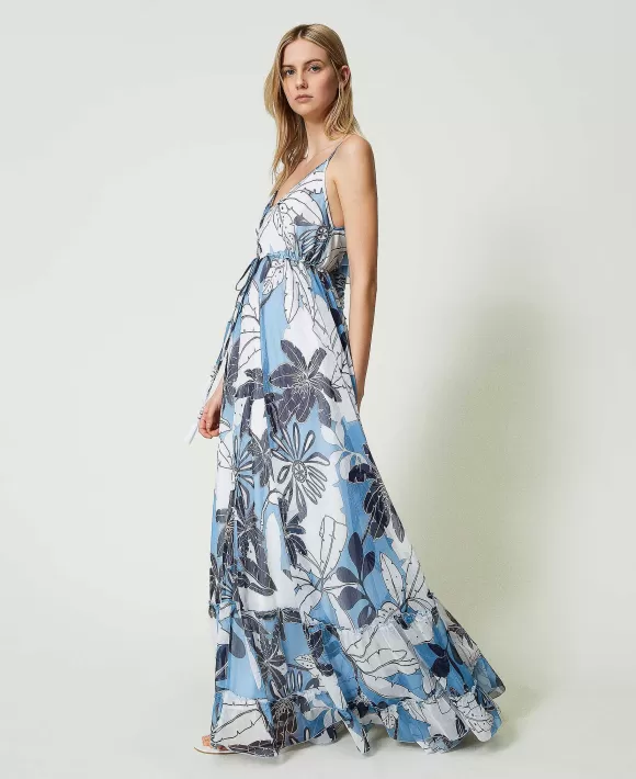 TWINSET Milano Abito Lungo In Creponne Stampato Azzurro Store
