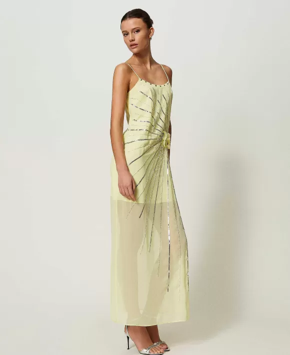 TWINSET Milano Abito Lungo In Georgette Con Ricami Verde Online