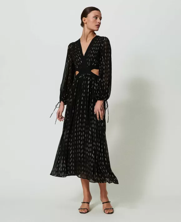 TWINSET Milano Abito Lungo In Georgette Con Ricamo Nero Outlet