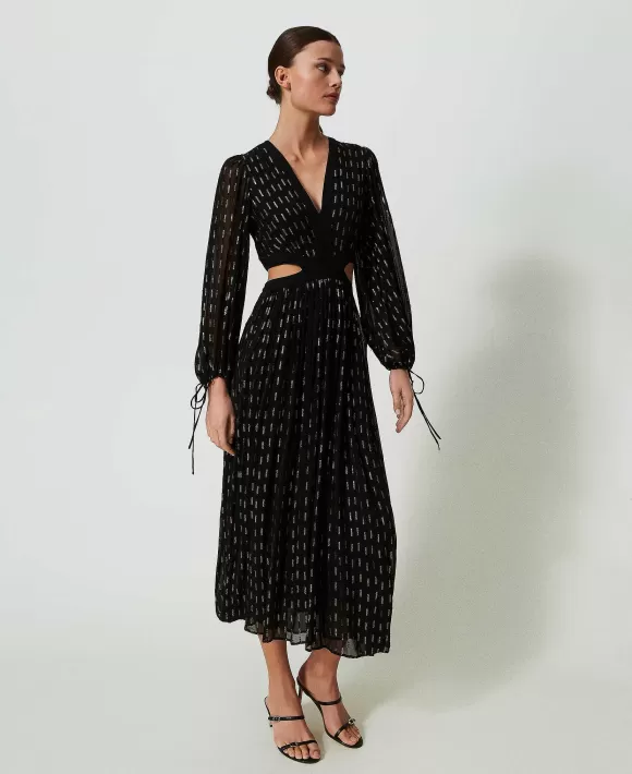 TWINSET Milano Abito Lungo In Georgette Con Ricamo Nero Outlet