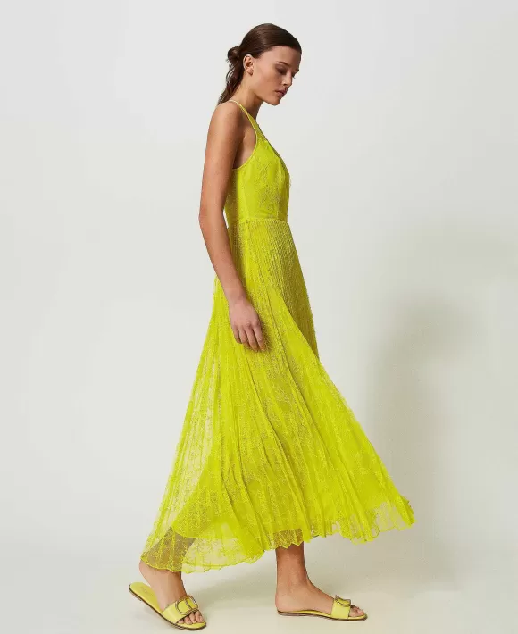 TWINSET Milano Abito Lungo In Georgette E Pizzo Giallo Fashion