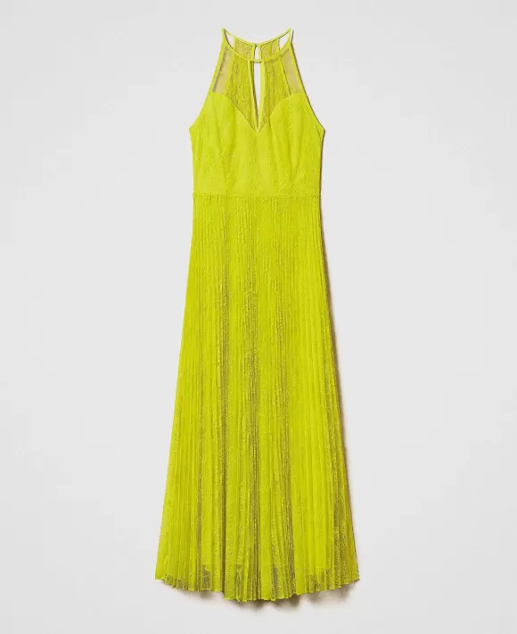 TWINSET Milano Abito Lungo In Georgette E Pizzo Giallo Fashion