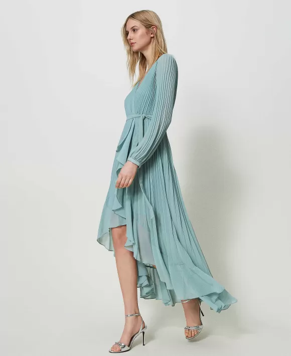 TWINSET Milano Abito Lungo In Georgette Pliss Azzurro Discount