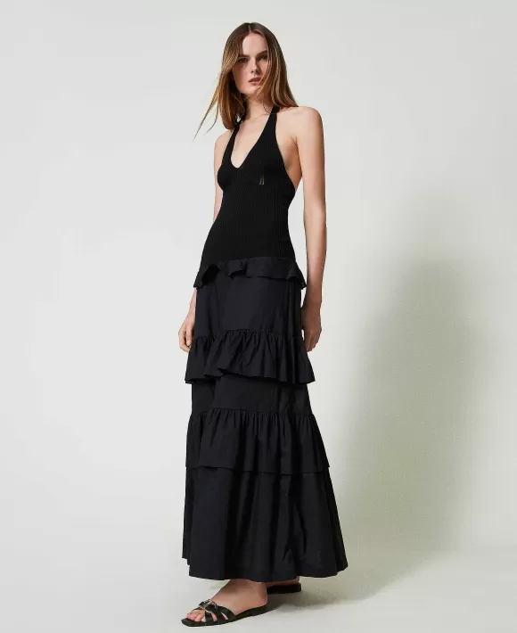 TWINSET Milano Abito Lungo In Maglia E Mussola Nero Outlet
