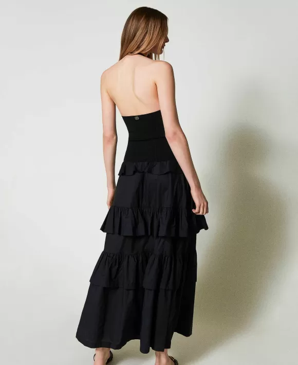 TWINSET Milano Abito Lungo In Maglia E Mussola Nero Outlet