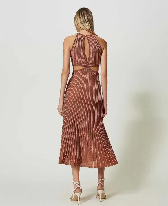 TWINSET Milano Abito Lungo In Maglia Lurex Pliss Arancio Flash Sale