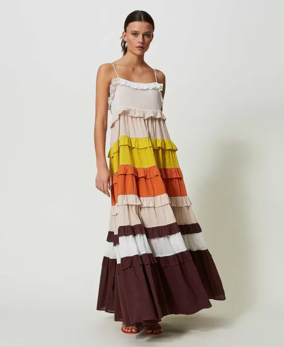 TWINSET Milano Abito Lungo In Mussola Color Block Fantasia New