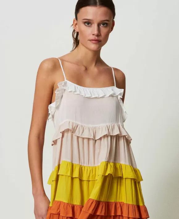 TWINSET Milano Abito Lungo In Mussola Color Block Fantasia New