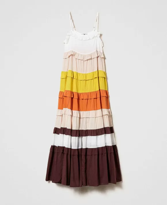 TWINSET Milano Abito Lungo In Mussola Color Block Fantasia New