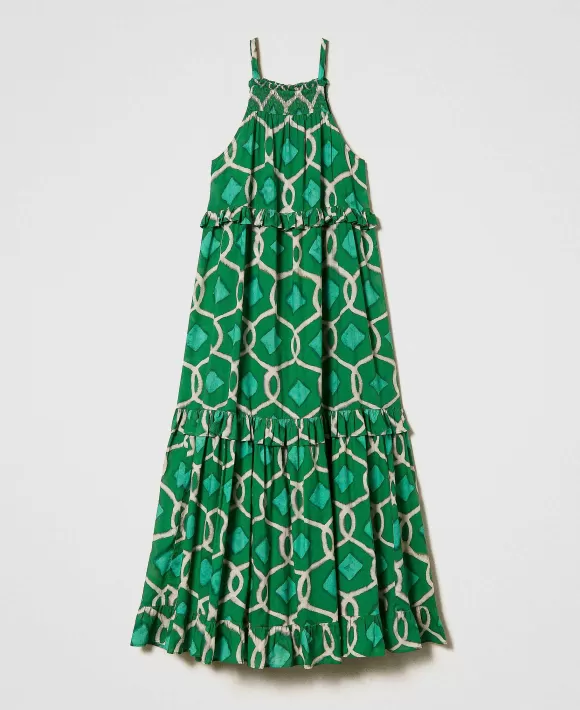 TWINSET Milano Abito Lungo In Mussola Stampata Verde Cheap