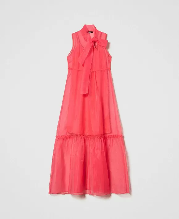TWINSET Milano Abito Lungo In Organza Con Sottoveste Fucsia Clearance