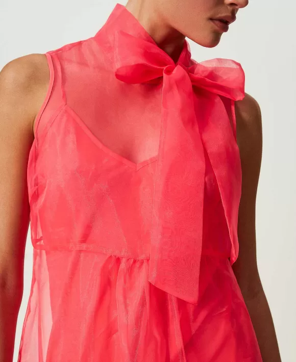TWINSET Milano Abito Lungo In Organza Con Sottoveste Fucsia Clearance