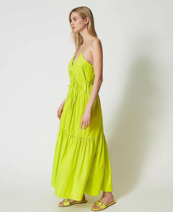 TWINSET Milano Abito Lungo In Popeline A Balze Giallo Online