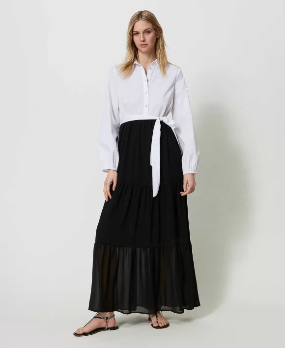 TWINSET Milano Abito Lungo In Popeline Con Balze Bianco Best Sale
