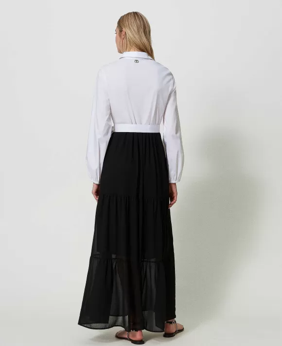 TWINSET Milano Abito Lungo In Popeline Con Balze Bianco Best Sale
