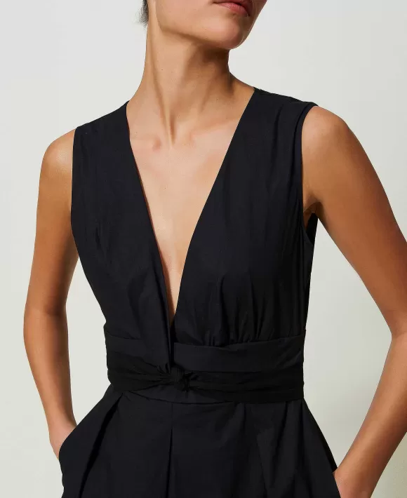 TWINSET Milano Abito Lungo In Popeline Con Nodo Nero Cheap