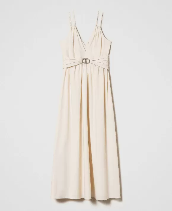 TWINSET Milano Abito Lungo In Popeline Con Oval T E Lacci Beige Cheap