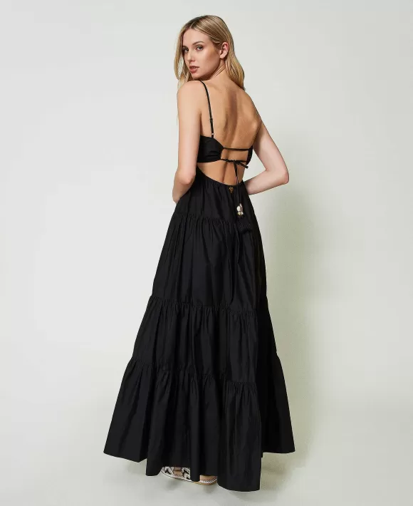 TWINSET Milano Abito Lungo In Popeline Con Pliss E Balze Nero Clearance